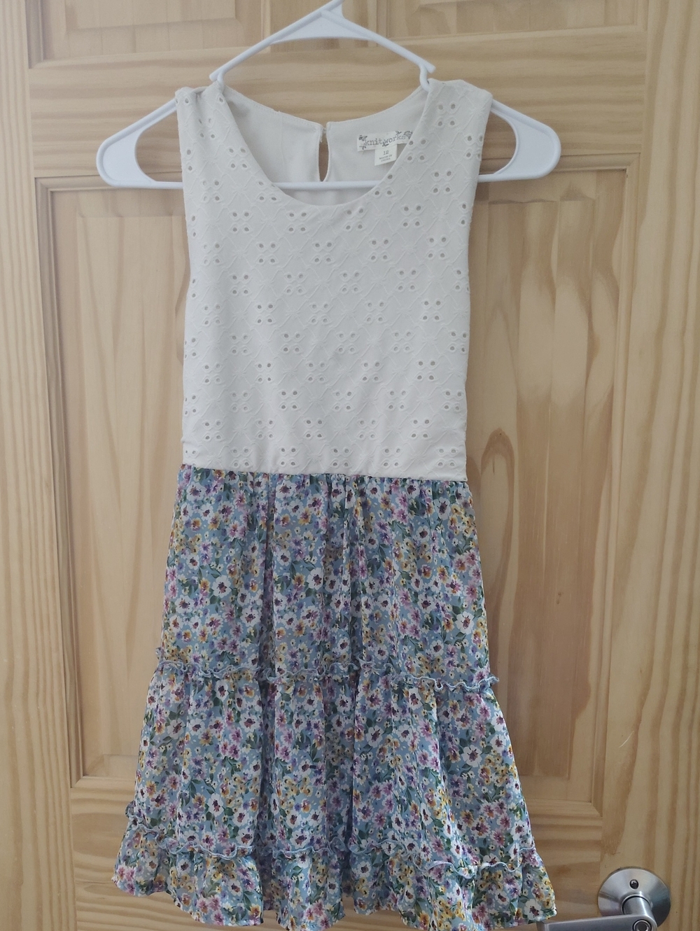 Knitworks White Eyelet Top Floral Tiered Dress